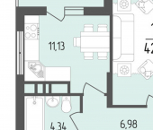 1-комн, 43 кв м, этаж 8/18 улица Кондратенко, 10